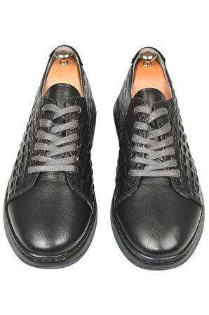 DeepSEA Erkek Siyah Yanları Kabartma Desenli Ortopedik Taban Hakiki Deri Casual Ayakkabı Sneaker 2509968