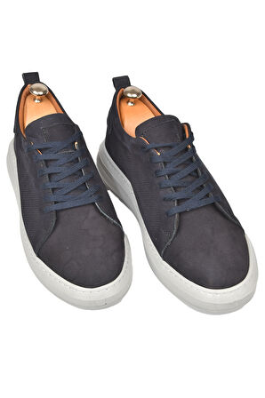 DeepSEA Erkek Lacivert Eva Taban Bağcıklı Nubuk Deri Yüksek Taban Spor Ayakkabı Sneaker 2509953