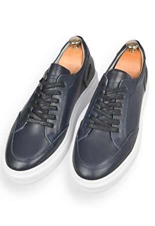 DeepSEA Erkek Lacivert Bağcıklı Ortopedik Yüksek Taban Orjinal Deri Spor Ayakkabı Sneaker 2509985