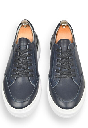 DeepSEA Erkek Lacivert Bağcıklı Ortopedik Yüksek Taban Orjinal Deri Spor Ayakkabı Sneaker 2509985