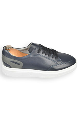 DeepSEA Erkek Lacivert Bağcıklı Ortopedik Yüksek Taban Orjinal Deri Spor Ayakkabı Sneaker 2509985