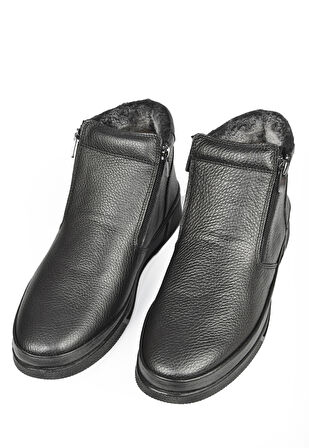 DeepSEA Erkek Siyah Su & Soğuğa Dayanıklı İçi Kürklü Çift Tarafı Fermuarlı Hakiki Deri Ortopedik Kaymaz Taban Bot 2509993