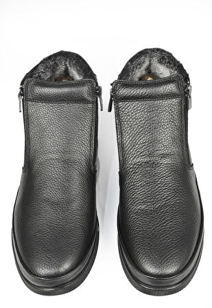 DeepSEA Erkek Siyah Su & Soğuğa Dayanıklı İçi Kürklü Çift Tarafı Fermuarlı Hakiki Deri Ortopedik Kaymaz Taban Bot 2509993