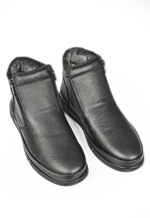 DeepSEA Erkek Siyah Su & Soğuğa Dayanıklı İçi Kürklü Çift Tarafı Fermuarlı Hakiki Deri Ortopedik Kaymaz Taban Bot 2509993