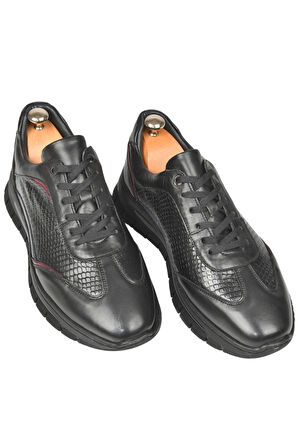 DeepSEA Erkek Siyah Desenli Bağcıklı Yüksek Taban Deri Spor Ayakkabı Casual Sneaker 2509994