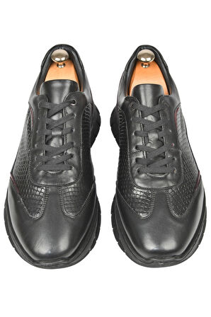 DeepSEA Erkek Siyah Desenli Bağcıklı Yüksek Taban Deri Spor Ayakkabı Casual Sneaker 2509994