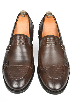 DeepSEA Erkek Kahve Desenli Çift Tokalı Neolit Taban Hakiki Deri Ayakkabı 2501001