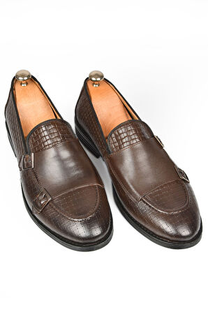 DeepSEA Erkek Kahve Desenli Çift Tokalı Neolit Taban Hakiki Deri Ayakkabı 2501001