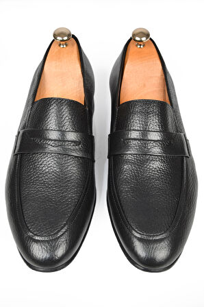 DeepSEA Erkek Siyah Desenli Hakiki Deri Klasik Ayakkabı Loafer 2501002