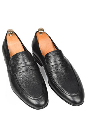 DeepSEA Erkek Siyah Desenli Hakiki Deri Klasik Ayakkabı Loafer 2501002