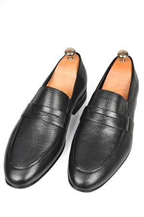 DeepSEA Erkek Siyah Desenli Hakiki Deri Klasik Ayakkabı Loafer 2501002