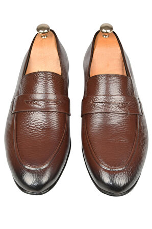 DeepSEA Erkek Kahve Desenli Hakiki Deri Klasik Ayakkabı Loafer 2501002