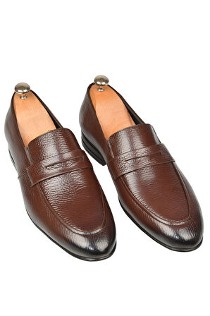 DeepSEA Erkek Kahve Desenli Hakiki Deri Klasik Ayakkabı Loafer 2501002