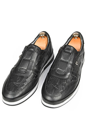 DeepSEA Erkek Siyah Hakiki Deri Ortopedik Eva Taban Spor Ayakkabı Loafer 2501005
