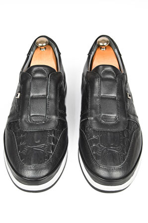 DeepSEA Erkek Siyah Hakiki Deri Ortopedik Eva Taban Spor Ayakkabı Loafer 2501005