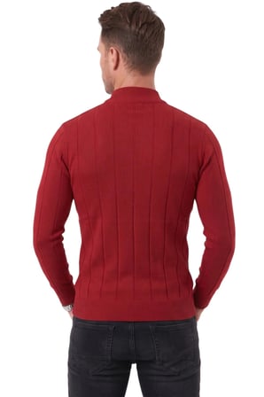 DeepSEA Erkek Bordo Slim Fit Likralı Tüylenme Yapmayan Yarım Balıkçı Çizgili Triko Yarım Boğazlı Kazak 2505503