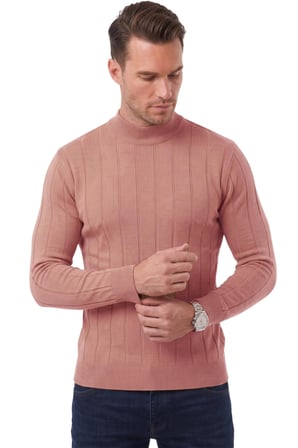 DeepSEA Erkek Gülkurusu Slim Fit Likralı Tüylenme Yapmayan Yarım Balıkçı Çizgili Triko Yarım Boğazlı Kazak 2505503