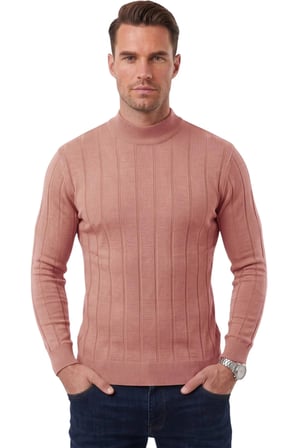 DeepSEA Erkek Gülkurusu Slim Fit Likralı Tüylenme Yapmayan Yarım Balıkçı Çizgili Triko Yarım Boğazlı Kazak 2505503