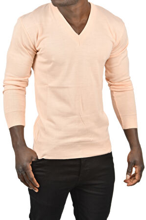 DeepSEA Erkek Pudra Slim Fit V Yaka Basic Triko İnce Kazak 2505494