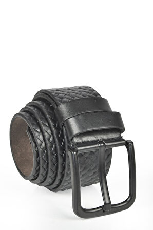 DeepSEA Erkek Siyah 4,5 cm Örme Desenli Spor  Suni Deri Kot Kemeri 2402625