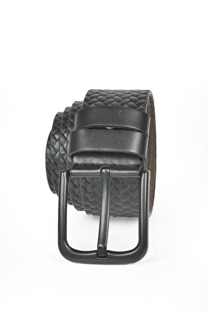 DeepSEA Erkek Siyah 4,5 cm Örme Desenli Spor  Suni Deri Kot Kemeri 2402625