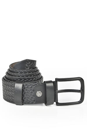 DeepSEA Erkek Siyah 4,5 cm Örme Desenli Spor  Suni Deri Kot Kemeri 2402625