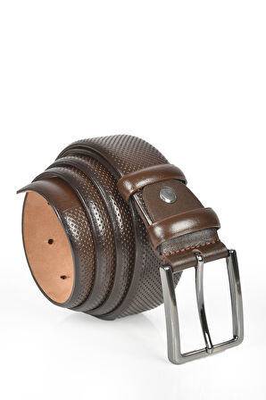 DeepSEA Kahve Erkek Nokta Desenli Deri Kemer 2104489