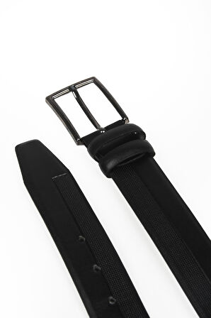 DeepSEA Erkek Siyah Klasik Suni Deri Kemer 3,5 cm Eninde Lazer İşlemeli Suni Deri Kemer 2402612