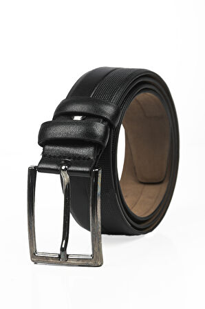 DeepSEA Erkek Siyah Klasik Suni Deri Kemer 3,5 cm Eninde Lazer İşlemeli Suni Deri Kemer 2402612