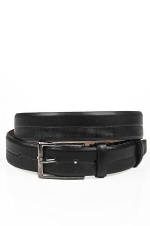 DeepSEA Erkek Siyah Klasik Suni Deri Kemer 3,5 cm Eninde Lazer İşlemeli Suni Deri Kemer 2402612