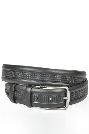 DeepSEA Erkek Siyah 3,5 cm Desenli Klasik Suni Deri Kemer 2402626