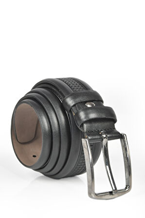 DeepSEA Erkek Siyah 3,5 cm Desenli Klasik Suni Deri Kemer 2402626