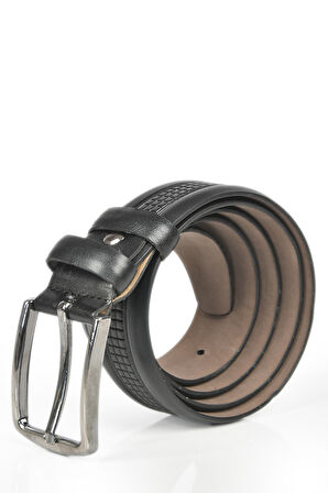 DeepSEA Erkek Siyah 3,5 cm Desenli Klasik Suni Deri Kemer 2402626