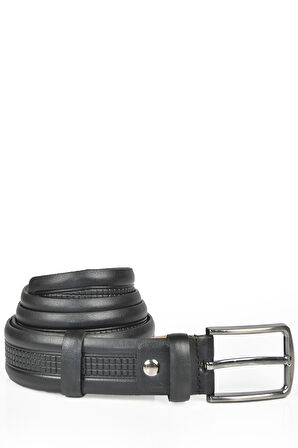 DeepSEA Erkek Siyah 3,5 cm Desenli Klasik Suni Deri Kemer 2402626