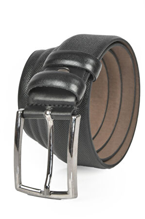 DeepSEA Erkek Siyah 3,5 cm Lazer İşlemeli Klasik Suni Deri Kemer 2402628