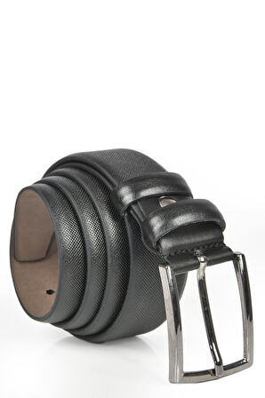 DeepSEA Erkek Siyah 3,5 cm Lazer İşlemeli Klasik Suni Deri Kemer 2402628