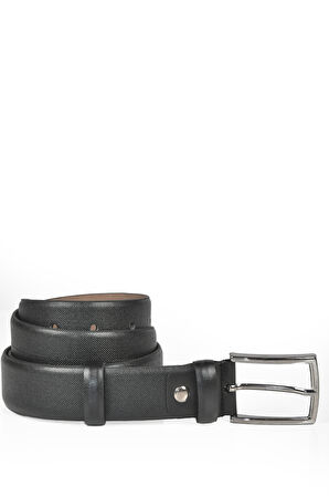 DeepSEA Erkek Siyah 3,5 cm Lazer İşlemeli Klasik Suni Deri Kemer 2402628