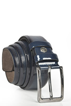 DeepSEA Erkek Lacivert Lazer İşlemeli İnce Klasik Parlak Suni Deri Kemer 2402627