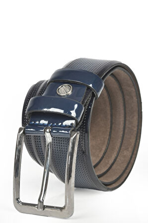 DeepSEA Erkek Lacivert Lazer İşlemeli İnce Klasik Parlak Suni Deri Kemer 2402627