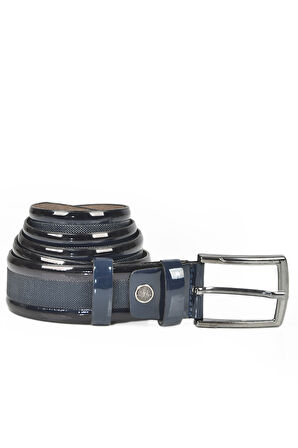 DeepSEA Erkek Lacivert 3,5 cm Lazer İşlemeli Rugan Klasik Suni Deri Kemer 2402629