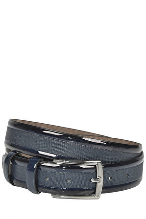DeepSEA Erkek Lacivert 3,5 cm Lazer İşlemeli Rugan Klasik Suni Deri Kemer 2402629
