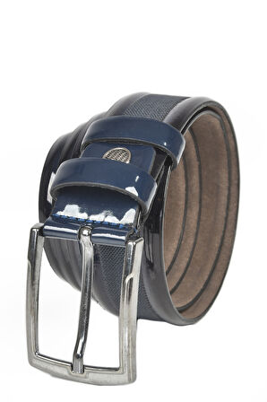 DeepSEA Erkek Lacivert 3,5 cm Lazer İşlemeli Rugan Klasik Suni Deri Kemer 2402629