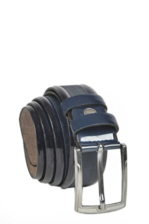 DeepSEA Erkek Lacivert 3,5 cm Lazer İşlemeli Rugan Klasik Suni Deri Kemer 2402629