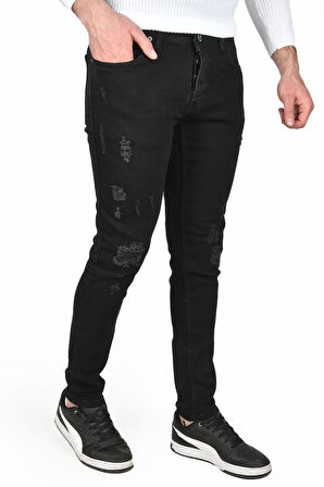 DeepSEA Erkek Siyah Yeni Sezon Önü Yırtık Slim Fit Kesim Likralı Kot Pantolon Jean 2505008