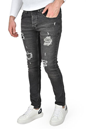 DeepSEA Erkek Antrasit Önü Yırtık Slim Fit Likralı Kot Pantolon 2500388