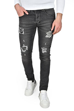 DeepSEA Erkek Antrasit Önü Yırtık Slim Fit Likralı Kot Pantolon 2500388