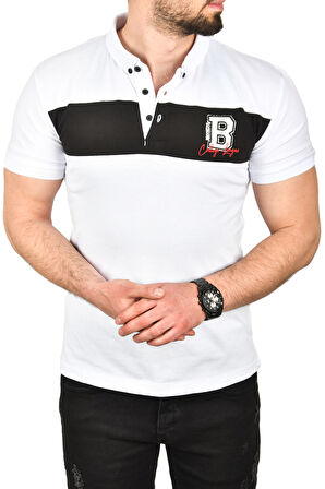 DeepSEA Erkek Beyaz Slim Fit Nefes Alan Pamuklu Kumaş Dar Kesim Kıvrılmaz Yaka Polo Yaka Tişört 2503019