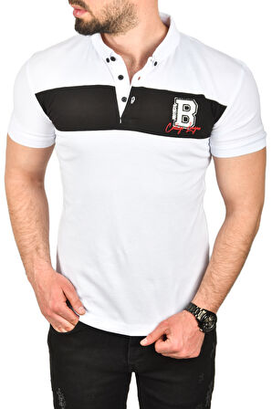 DeepSEA Erkek Beyaz Slim Fit Nefes Alan Pamuklu Kumaş Dar Kesim Kıvrılmaz Yaka Polo Yaka Tişört 2503019