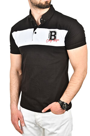 DeepSEA Erkek Siyah Slim Fit Nefes Alan Pamuklu Kumaş Dar Kesim Kıvrılmaz Yaka Polo Yaka Tişört 2503019