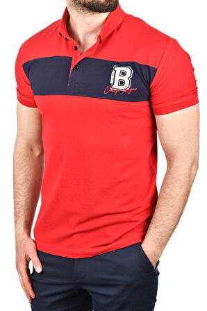 DeepSEA Erkek Kırmızı Slim Fit Nefes Alan Pamuklu Kumaş Dar Kesim Kıvrılmaz Yaka Polo Yaka Tişört 2503019
